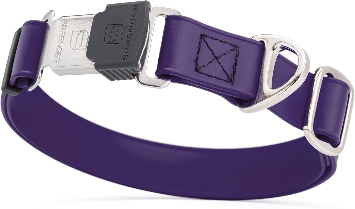 Dogline Biothane Waterproof Dog Collar with Herm Sprenger Black Stainless Steel Quick Release Buckle – Heavy Duty Tactical Durable Collar for Dogs – Comfortable and Safe Pet Collar W1 L 15-25" Purple