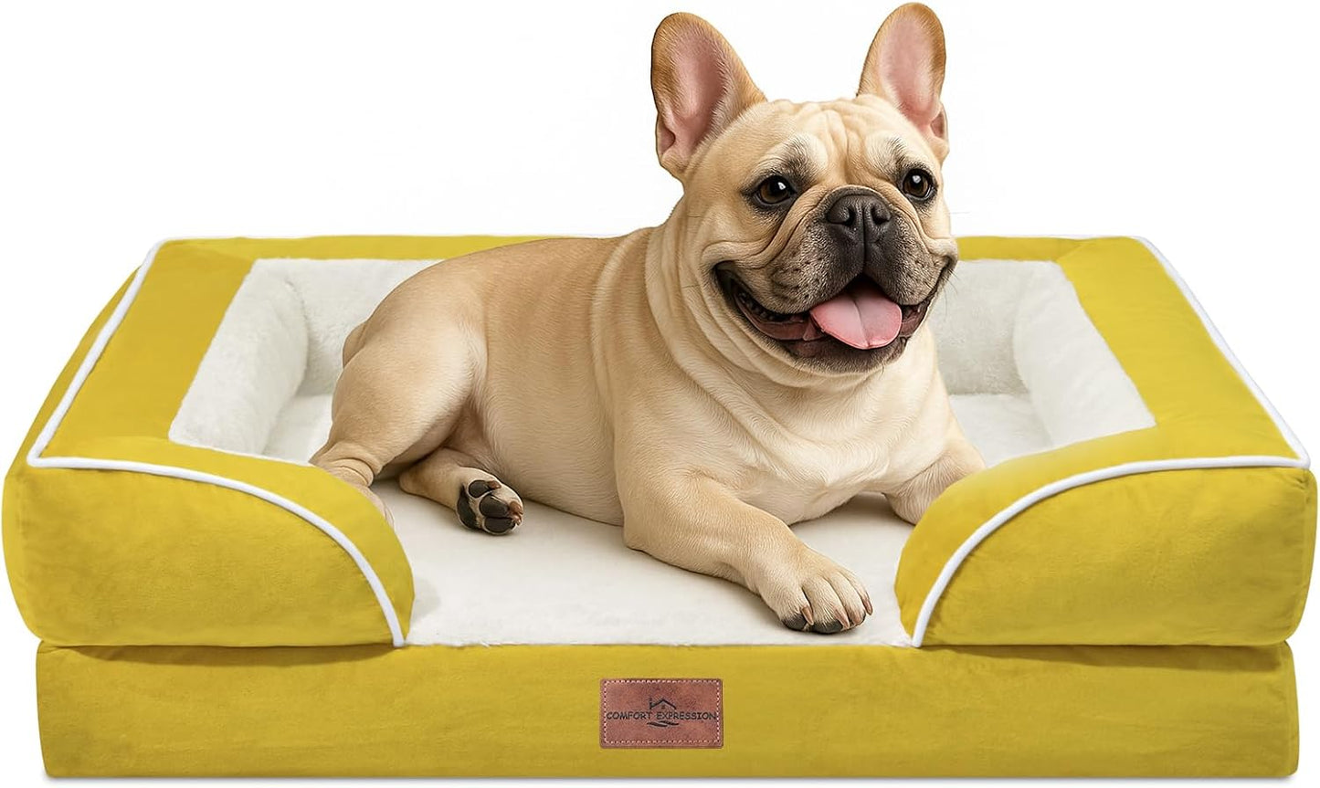 Comfort Expression Small Dog Beds Waterproof Orthopedic Foam Dog Sofa Beds for Medium Dogs Comfy Pet Bed with Washable Removable Cover & Non-Slip Bottom(Small,Spicy Mustard)