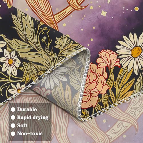Vintage Sun and Moon Boho Hippie Purple Floral Tapestry 60 x 44 Inch