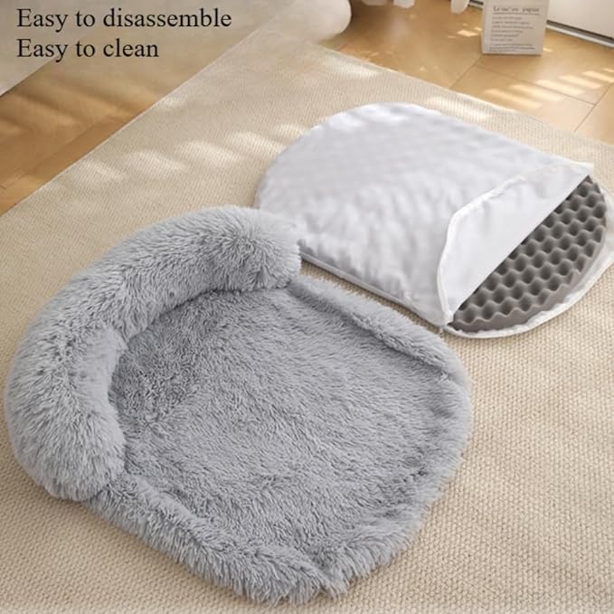 Calming Dog Bed - Fluffy Plush Mat with Removable Washable Cover | Furniture Protector for Large Dogs & Cats(Black,21.65X15.75X4.33in)