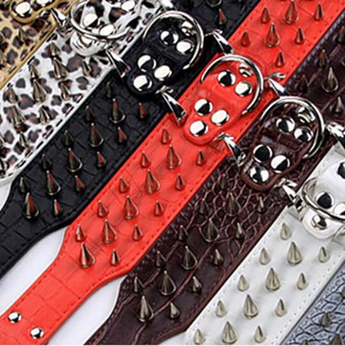 Serijoars Spiked Studded Dog Collar, PU Leather Dog Collar, Adjustable Pet Collars for Medium or Large Breed Pet (L, Leopard5)