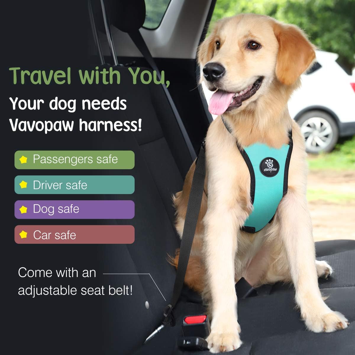 Dog Seat Belt, Safety Vest Dog Car Harness with Adjustable Buckle Dog Seat Belt for Vehicle Nylon Pet Safety Seat Belts Heavy Duty(L, Blue)