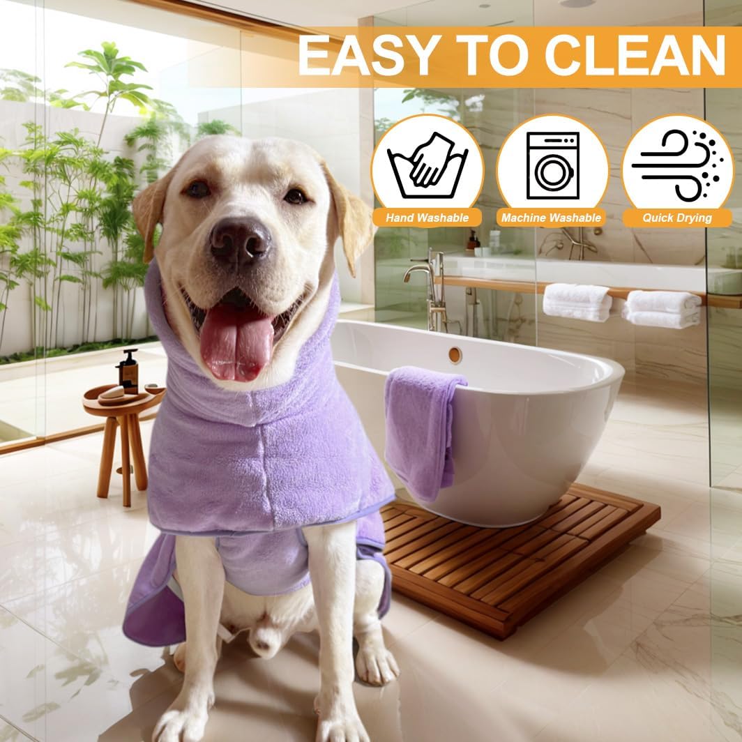 KOOGALSmall to Medium Size Dog Bathrobe, Quick Drying Super Absorbent Used for After Bathing, Warm Dog Towels, Adjustable Hoodies and Belts for Pet Dogs Bath Clothes Products(Purple, L)