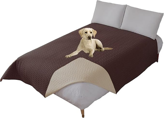 GIBZ Waterproof Dog Bed Cover Anti Slip Pet Furniture Protector Washable Blanket Large Soft Quilted Mat, Coffee, 170x210cm