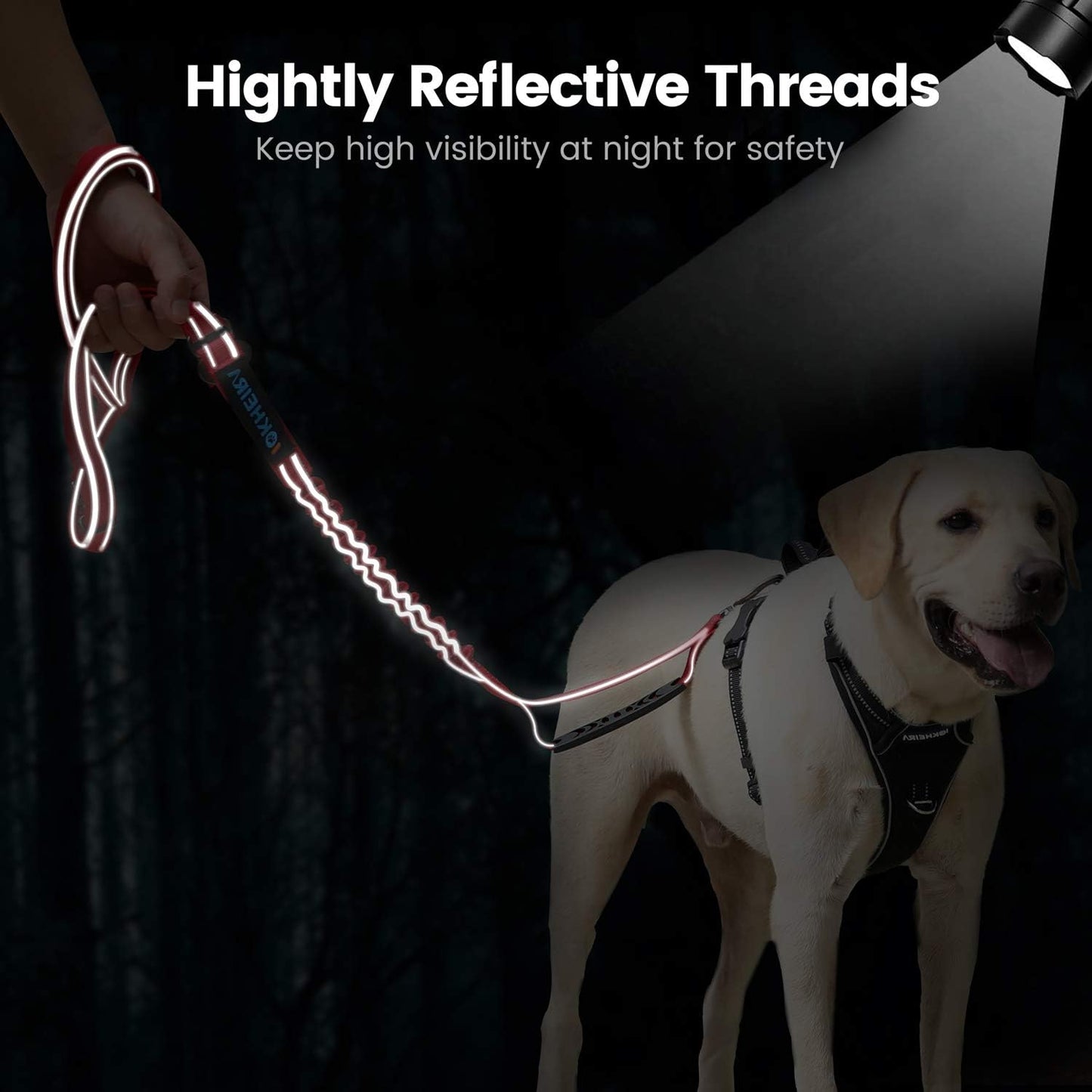 IOKHEIRA 6Ft /4Ft Dog Leash Rope for Large Dogs, Heavy Duty with Comfortable Padded Handle and Highly Reflective Threads,4-in-1 Multifunctional Dog Leashes with Car Seat Belt for Training (Black)