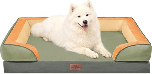 Comfort Expression Orthopedic Dog Bed for Large Dogs 36x27 Inch, Waterproof Egg Crate Foam Large Pet Bed with Removable Bolsters, Dog Couch with Washable Cover & Non-Slip Bottom, Avocado
