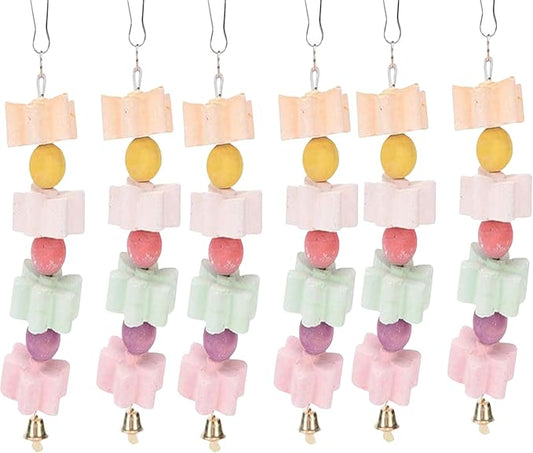 6Pieces Parrot Beak Trimmer Bird Beak Grinding Stone Teeth Lava Block Mineral Calcium Rock Chewing Toys with Bell for Parakeet Conure Budgies Rabbit Chinchilla Hamster