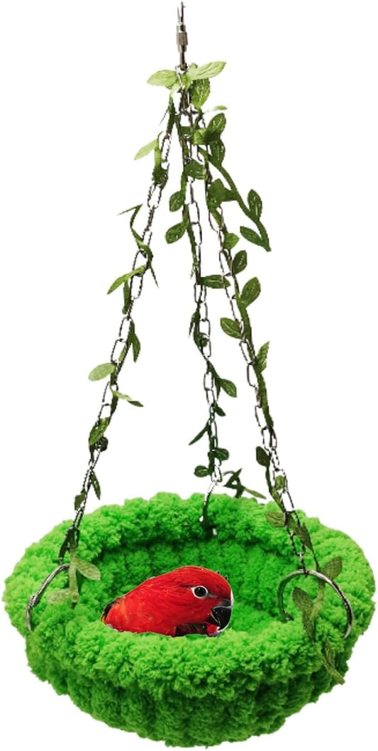 Bird Nest Hanging Hammock Bed Toy for Small Medium Pet Parrot Parakeet Cockatiel Conure Cockatoo Amazon Lovebird Budgie Finch Canary Hamster Rat Gerbils Chinchilla Cage Stand Perch (Green)