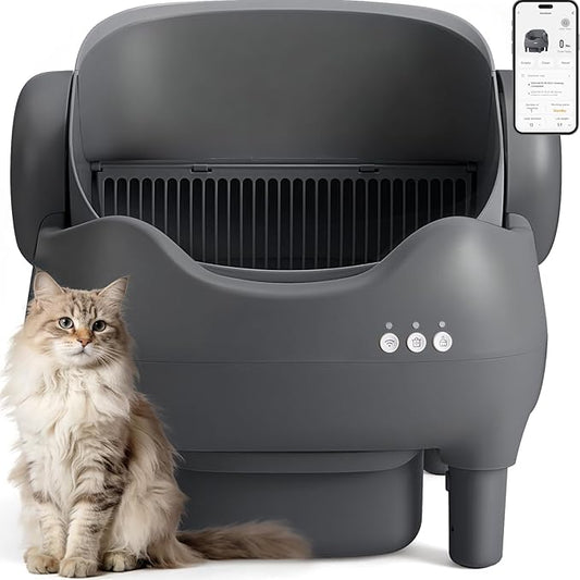 Automatic Cat Litter Box: Self Cleaning Litter Box for Multiple Cats, 10L Waste Drawer with Ultra Quiet Operation, Open Top Design for Multi-Cat Households, Grey
