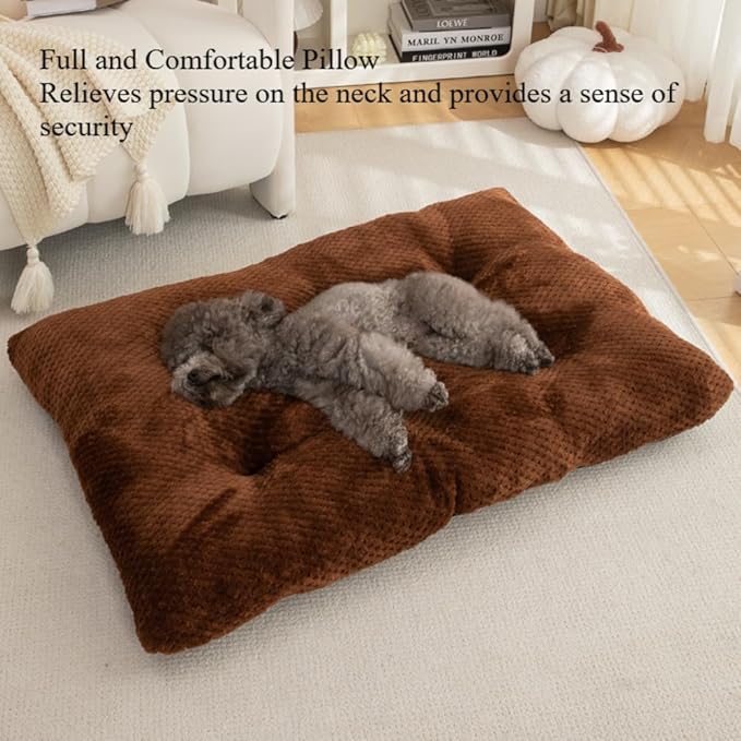 Washable Dog Bed for Large Breeds, Extra Cushioned Crate Mattress with Removable Fluffy Cover, Non-Slip Orthopedic Pet Pad, Machine Washable Kennel Mat(Coffee,XXL)