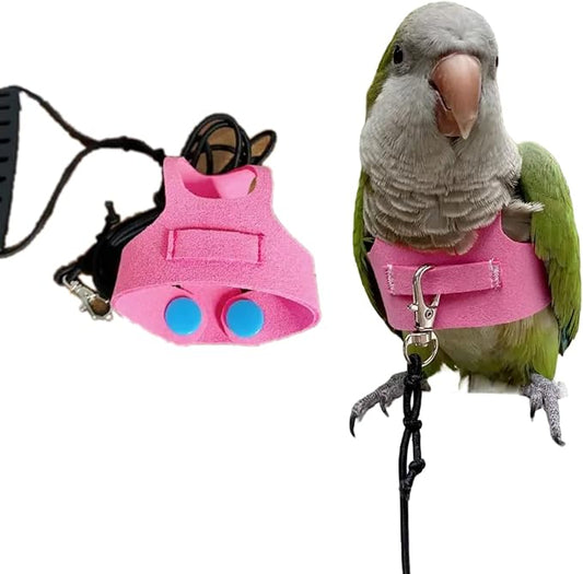 Bird Flight Harness Vest, Parrot Flight Suit with Leash for Parakeets Cockatiels Conures Budgies, Bird Flying Clothes with Rope and Handle for Outdoor Activities Training (M, Pink)