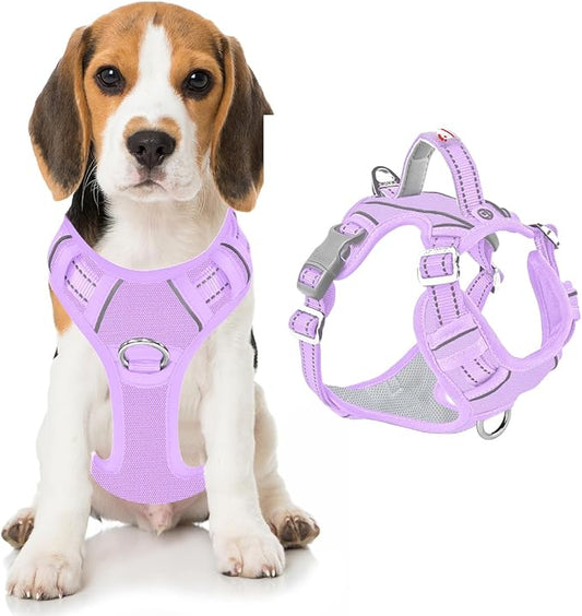 BARKBAY Dog Harness No Pull Oxford with ID Tag Pocket - Heavy Duty, Reflective, Easy Control for Large Dogs(Violet Purple Oxford,M)