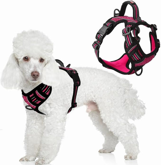 BARKBAY Dog Harness No Pull with ID Tag Pocket - Heavy Duty, Reflective, Easy Control for Large Dogs(Pink/Black,S)