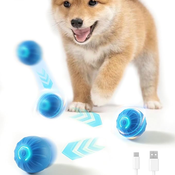 Trumoon Automatic Bouncing Ball Toy for Small and Medium Dog, Motion Moving Ball for Dog, Durable Motion Activated Automatic Rolling Pet Toys(Blue)