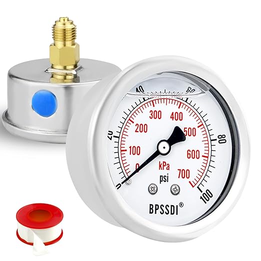 0-100Psi Glycerin Liquid Filled Low Pressure Gauge, 2.5" Dial Size, 1/4" G Back