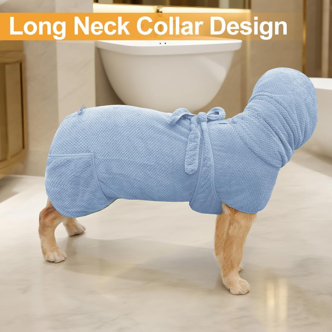KOOGALSmall to Medium Size Dog Bathrobe, Quick Drying Super Absorbent Used for After Bathing, Warm Dog Towels, Adjustable Hoodies and Belts for Pet Dogs Bath Clothes Products(Blue Jacquard, L)