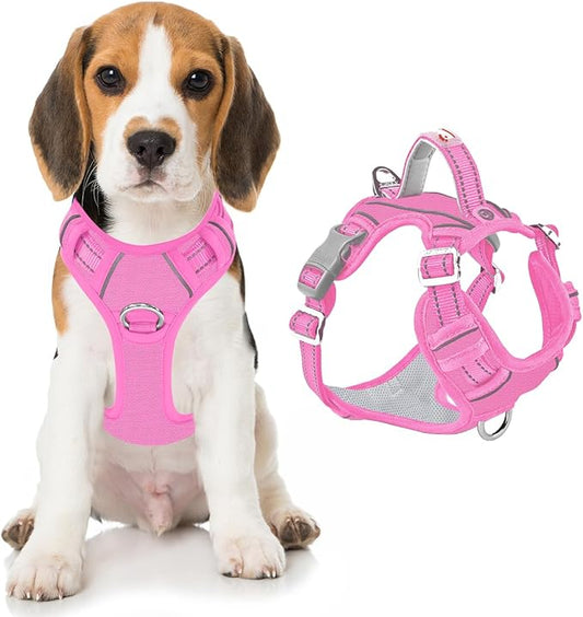 BARKBAY Dog Harness No Pull Oxford with ID Tag Pocket - Heavy Duty, Reflective, Easy Control for Large Dogs(Pink Oxford,M)