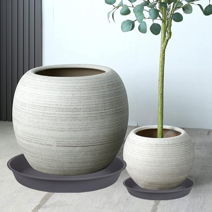 4 Pack of 18 19 inch Plant Saucer Round, Deep Plant Saucers for Pots, Heavy Duty Plastic Plant Drip Tray for Indoors Outdoor, Bird Bath Bowls, Plant Trays for Planter 17-20" (19 inch, Cement)