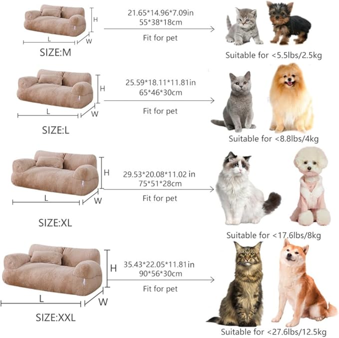 Soft Fluffy Self-Warming Cat Bed | Washable Pet Sofa for Indoor Cats & Small Dogs | Cute Princess-Inspired Kitten Couch & Puppy Bed(Light Orange,29.53''*20.08''*11.02'')