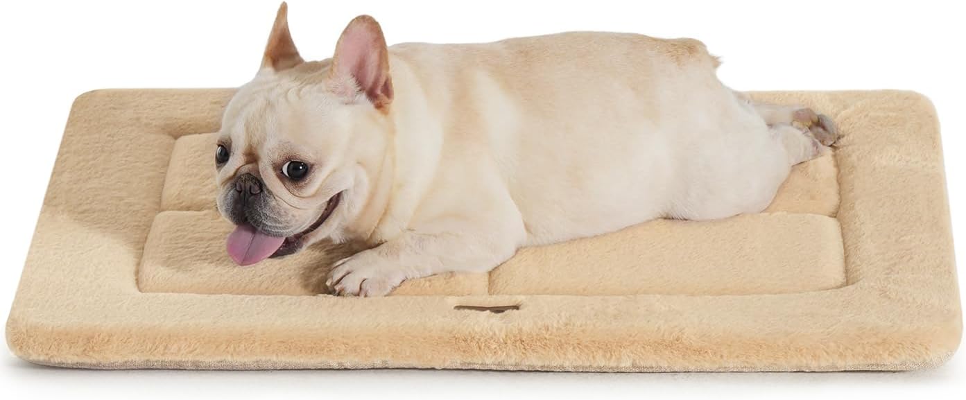 Made4Pets Dog Crate Pad Bed for Medium Dogs, Washable & Reversible, Anti-Slip Kennel Mat for Cozy Sleeping, Soft Fluffy Dog Bed for Indoor & Outdoor Use, 29"x21", Khaki