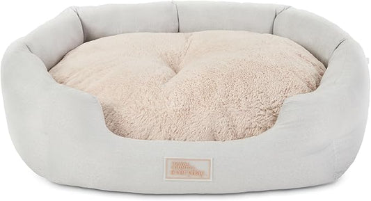 TOWN & COUNTRY EVERYDAY CuddleTown Faux Linen Comfy Cozy Cuddler Pet Bed, Supportive & Calming Egg Crate Foam, Non-Slip Bottom, Machine Washable Cover, Grey, Medium 28"x26"x8"