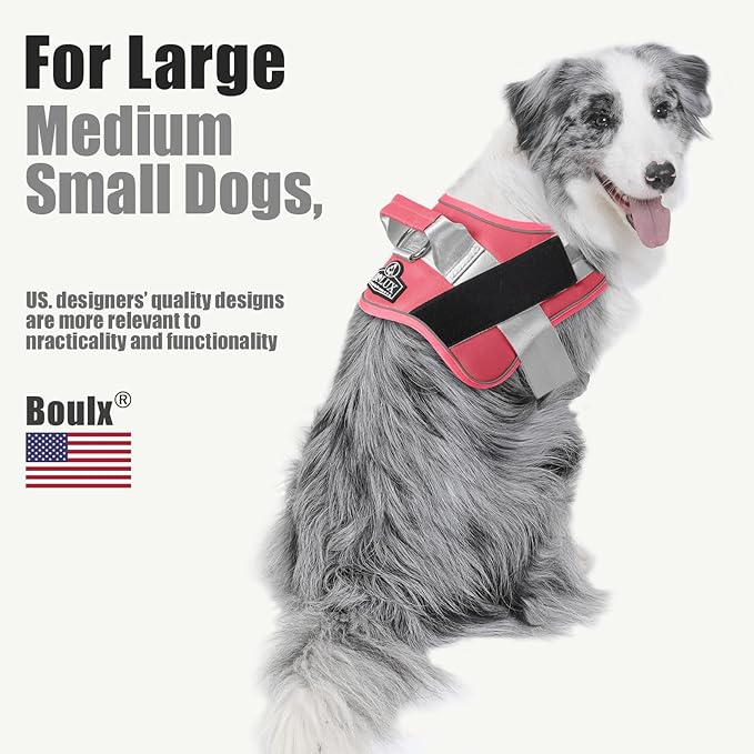 Bolux Dog Harness, No-Pull Reflective Dog Vest, Breathable Adjustable Pet Harness with Handle for Outdoor Walking - No More Pulling, Tugging or Choking