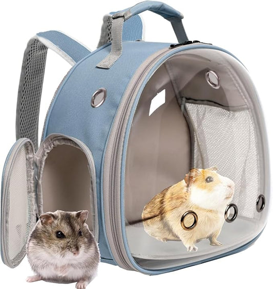 Bearded Dragon Backpack Carrier,Reptile Portable Backpack Carrier,Space Capsule Clear Bubble Window Travel Backpack for Lizard Travel,Guinea Pig,Rabbit(Blue, Backpack)