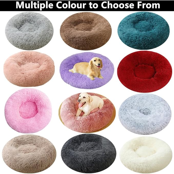 Large Calming Dog Bed, 47 Inch Anti-Anxiety Donut Dog Cuddler Cat Bed, Warming Cozy Soft Dogs Round Bed, Fluffy Faux Fur Machine Washable Pet Cushion for Medium Large Dogs & Cats (Dark Blue)