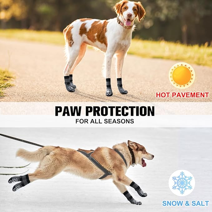 BEAUTYZOO Anti-Slip Dog Socks,Dog Shoes for Hot/Cold Pavement,Paw Protectors with Grips 3 Pairs for Puppy Small Medium Large Senior Old Dogs,Dog Socks to Prevent Licking and Hardwood Floor Protection