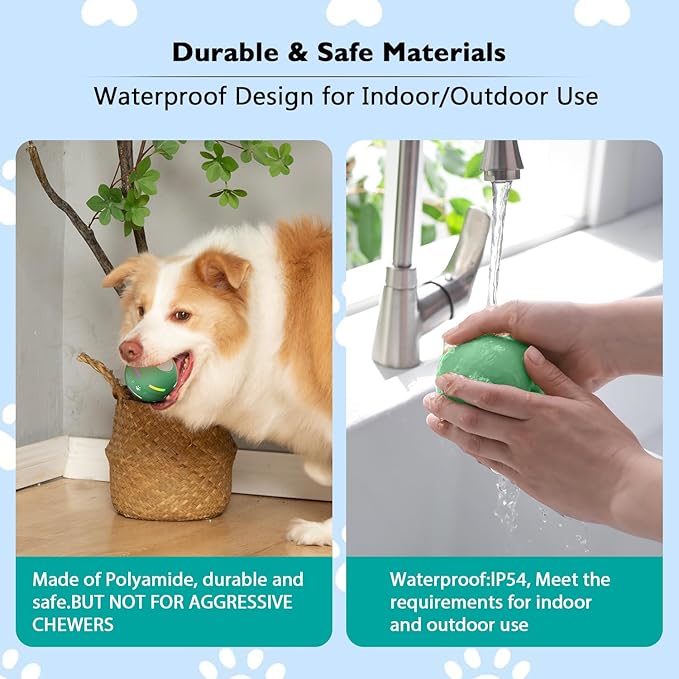 Dog Balls,The 3rd Generation Interactive Toys for Puppy/Small/Medium/Large Dogs,Improved Dog Rolling Effect Tennis Ball with Strap, Tough Motion Activated Automatic Moving Dog Toys (Green)