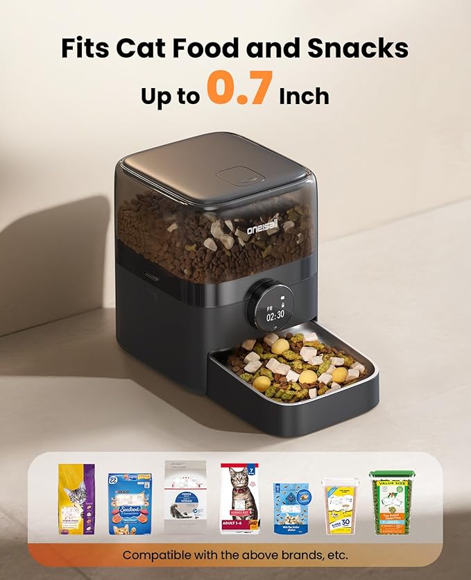 oneisall Automatic Cat Feeder for Large Kibble and Snacks, 12 Cups/3L Timed Pet Feeder for Cats Indoor, Programmable Dry Food Dispenser (Black)