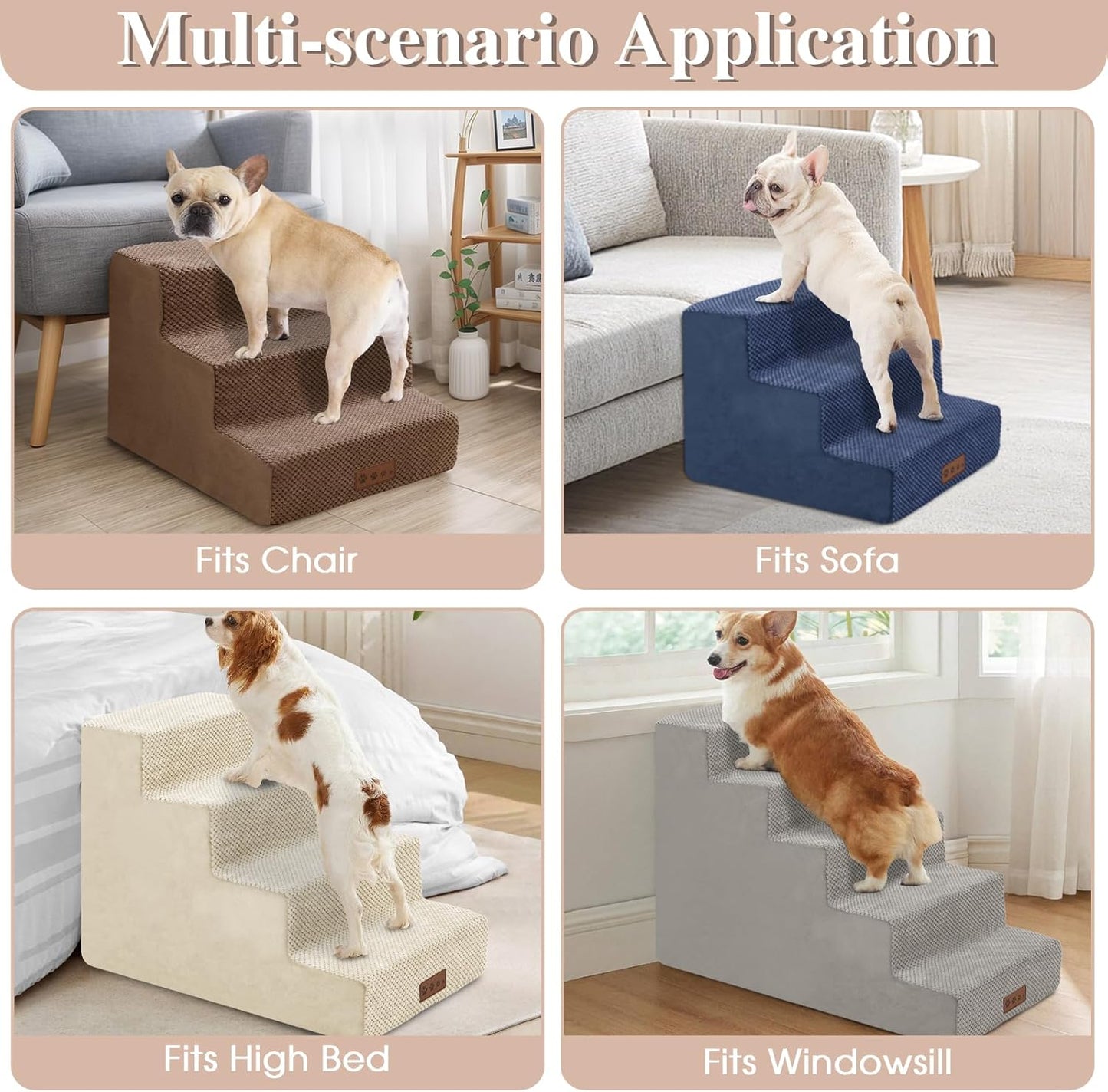 GGIB Dog Stairs for Small Dogs Cats Non-Slip Dog Steps for High Bed Pet Stairs for Sofa Couch Pet Ramp Pet Steps with Removable Washable Cover, Grey, 13" H, 3-Step
