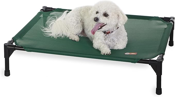 K&H Pet Products Outdoor Elevated Dog Cot, Cooling Raised Bed with Waterproof Breathable Mesh for Medium Dogs, Portable Place Bed with Heavy-Duty Metal Frame & Hammock Style Cover - Medium Green