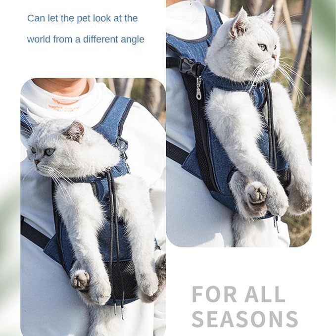 Portable Pet Carrier Backpack, Adjustable Pet Front Cat Dog Carrier Backpack Travel Bag for Small Medium Dogs Cats Puppies, Cat Backpack Carrier for Hiking Cycling (A, L)