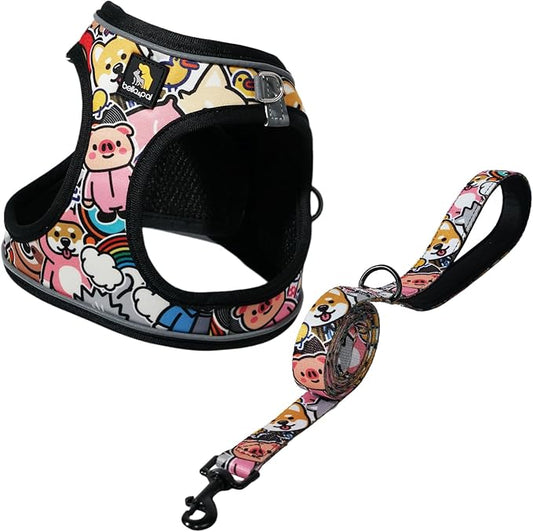 BELLA & PAL Step in Vest Harness for Small and Medium Dogs, No Pull Small Dog Harness with Leash Set, Comfortable Air Mesh Dog Vest Harness with Reflective Strip (Cuddle Club, XS)