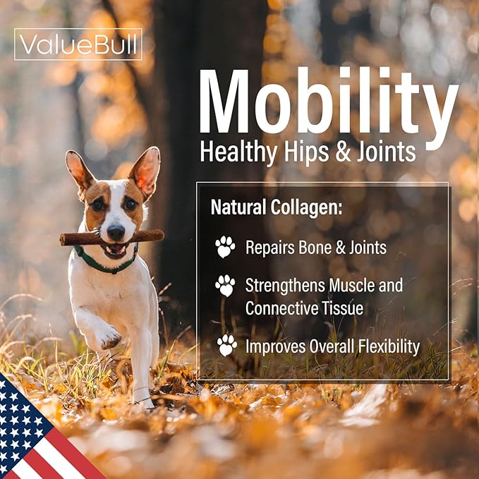 ValueBull USA Collagen Sticks for Dogs, 6 Inch Thick Chews, Natural Long-Lasting Dog Treats, 200 Count Bulk Pack - Promotes Joint, Skin & Coat Health with Glucosamine and Chondroitin