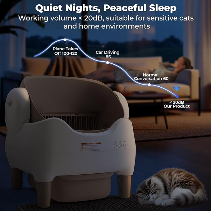 APP-Controlled Self Cleaning Litter Box, Automatic & Hands-Free Cat Litter Box, Safety Protection, Odor-Free Waste Disposal Includes Trash Bags, Large Waste Bin, Open-Top