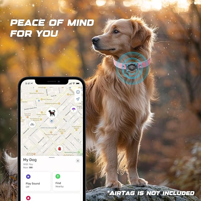 AirTag Dog Collar - Leather Dog Collar with Air Tag Holder | IPX8 Waterproof, Reflective, High - End, Adjustable Soft Padded | Dog GPS Tracker Collars Fit for Medium Large Dogs (Pink, L)