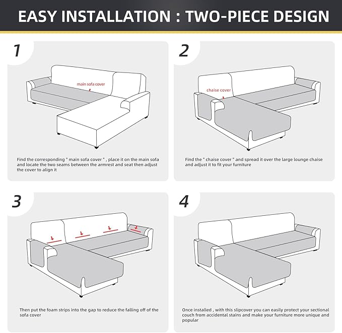 ele ELEOPTION 100% Waterproof 2 Piece Couch Cover Pet Blanket Sectional L Shape Sofa Cushion Cat Dog Bed Cover (Chaise Lounge + 3 Seat Covers) Khaki