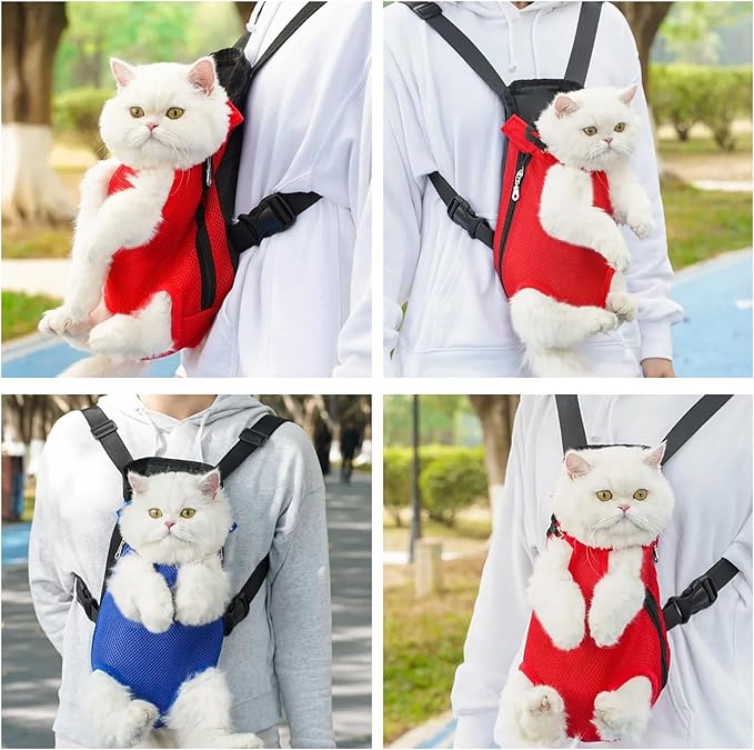 Dog Carrier Backpack, Adjustable Puppy Front Carrier Backpack, Ventilated Dog Chest Carrier for Hiking Camping Travel, Sling Bag for Small Medium Dog Cat Rabbit Puppies, Suit 5-9 lbs (Red, M)