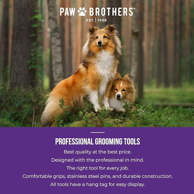 Ryan's Pet Supplies Paw Brothers Soft Pin Flat Slicker Brush for Dogs, Professional Grade, Stainless Steel Pins, Flexible Head, Comfort Grip, Mini, 4.75" x 2.25" x 1.5"
