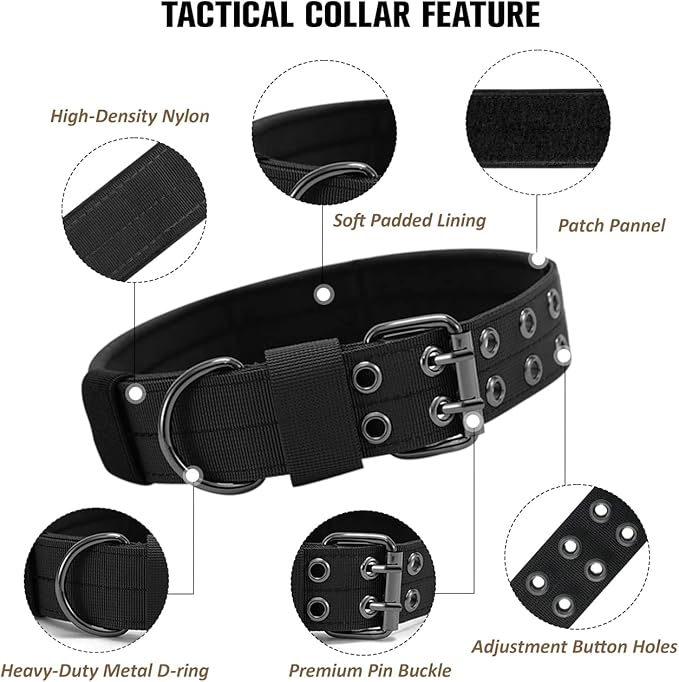 Tactical Dog Collar Military Adjustable Dog Collars Soft Nylon Training Collar with Patch Heavy Duty Metal Buckle Collars for Medium Large Dogs (Light Pink, M)