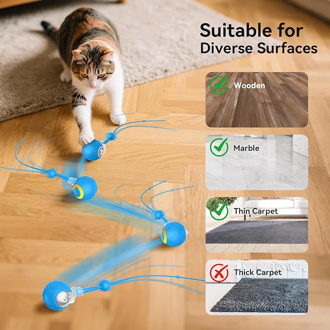 Interactive Cat Toys Ball for Indoor Cats, Automatic Pet Toys for Bored Indoor Adult Cats, Motion Activated, USB Rechargeable, Christmas Birthday Gifts (Blue)