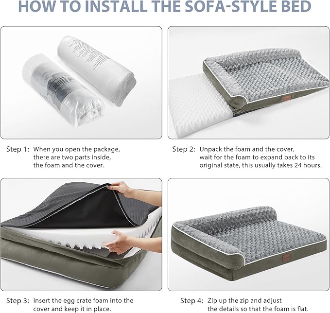 BFPETHOME Orthopedic Dog Beds for Large Dogs-Waterproof Sofa Dog Bed with Removable Washable Cover, Big Pet Bed with Waterproof Lining and Nonskid Bottom,Pet Bed for Large Dogs