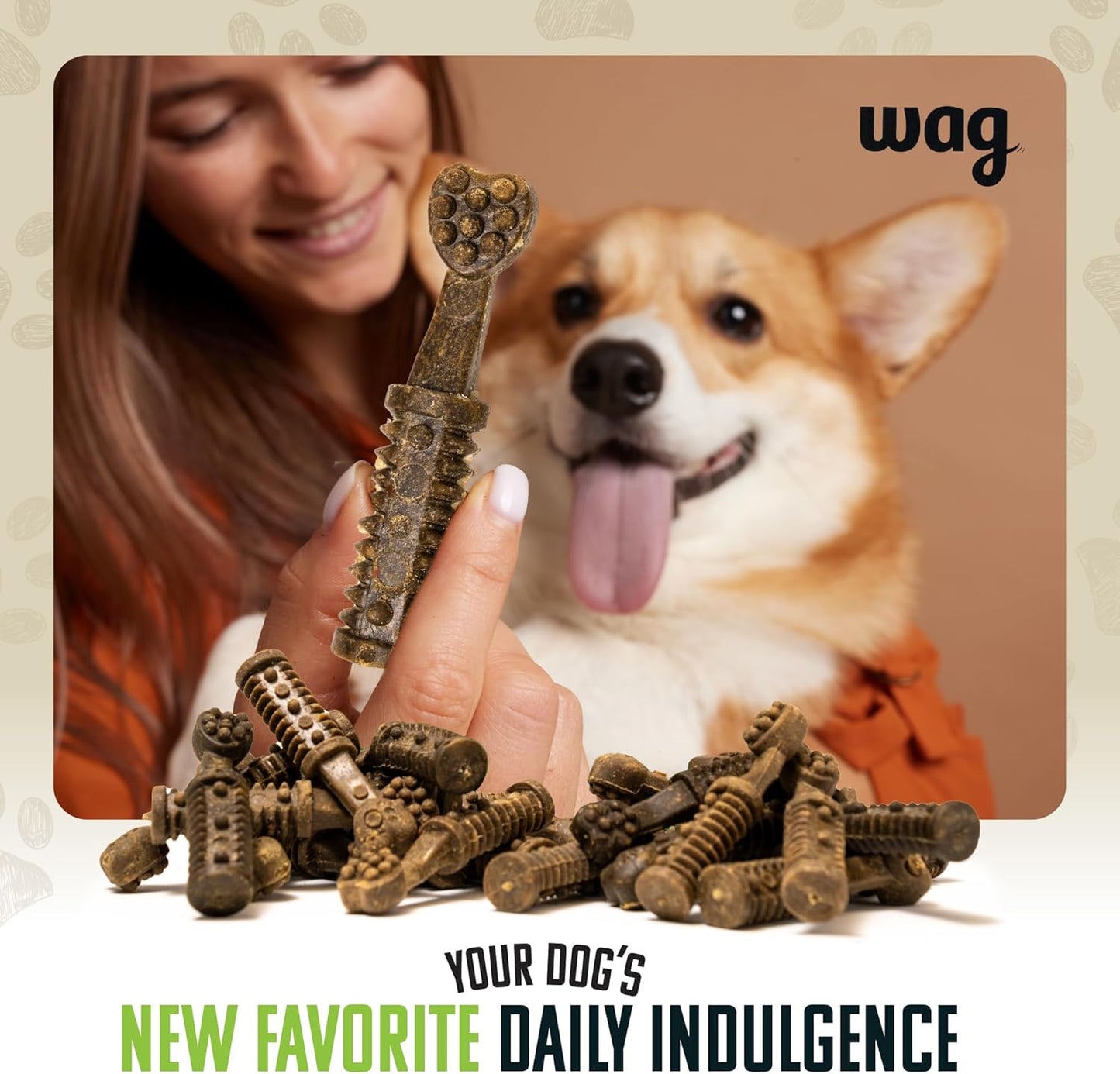 Amazon Brand - Wag Dental Dog Treats to Help Clean Teeth & Freshen Breath Tiny, 2.25 pounds, Unflavored - 130 Count, Pack of 1