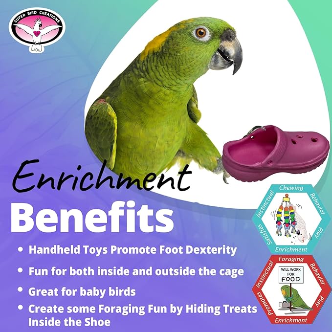 Super Bird Creations SB1192 Crocs Bird Toy - Ideal for Parrots, Ringnecks, Quakers, Small Cockatoos - Perfect for Chewing, Foraging, and Boredom Relief - Colorful Foot Toy - Medium Bird Size, 5-Pack