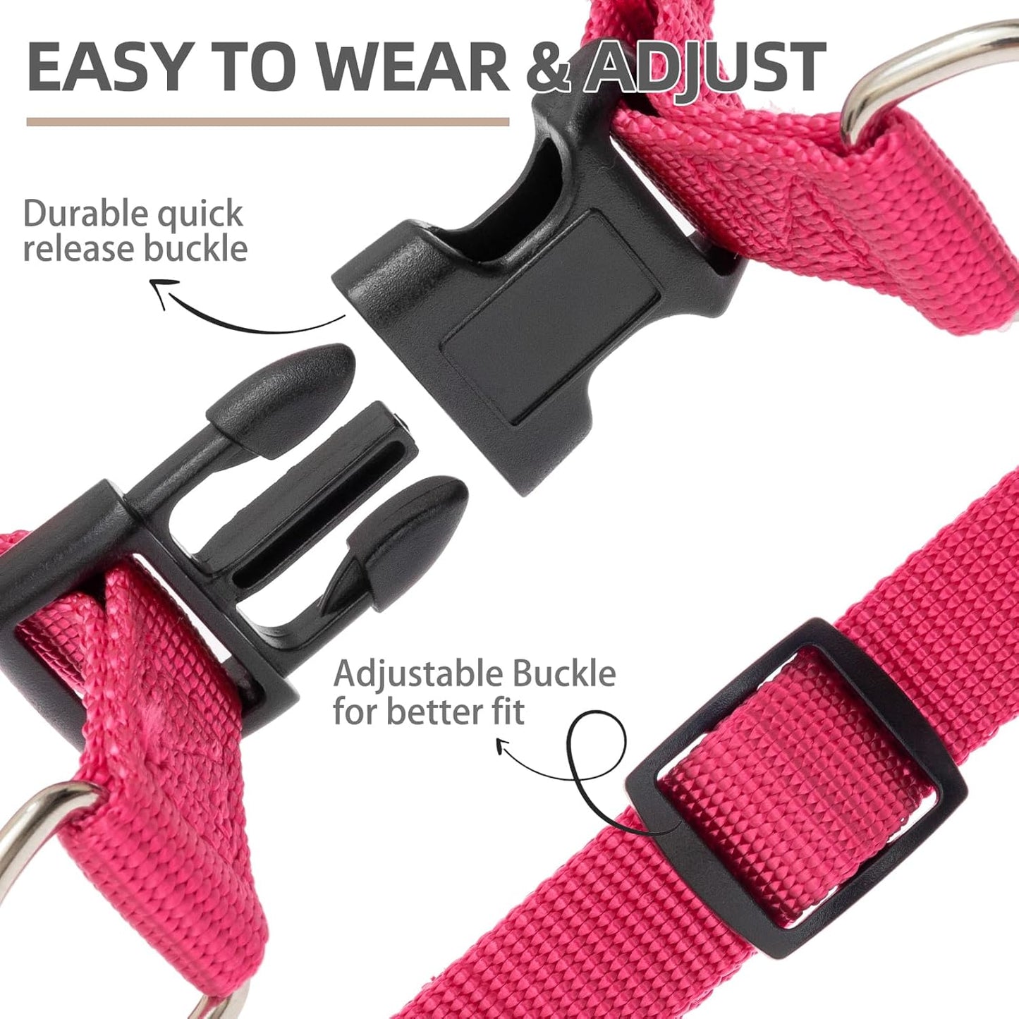 PUPTECK No Pull Dog Harness Soft Adjustable Basic Nylon Step in Puppy Vest Outdoor Walking with ID Tag X-Small DeepPink