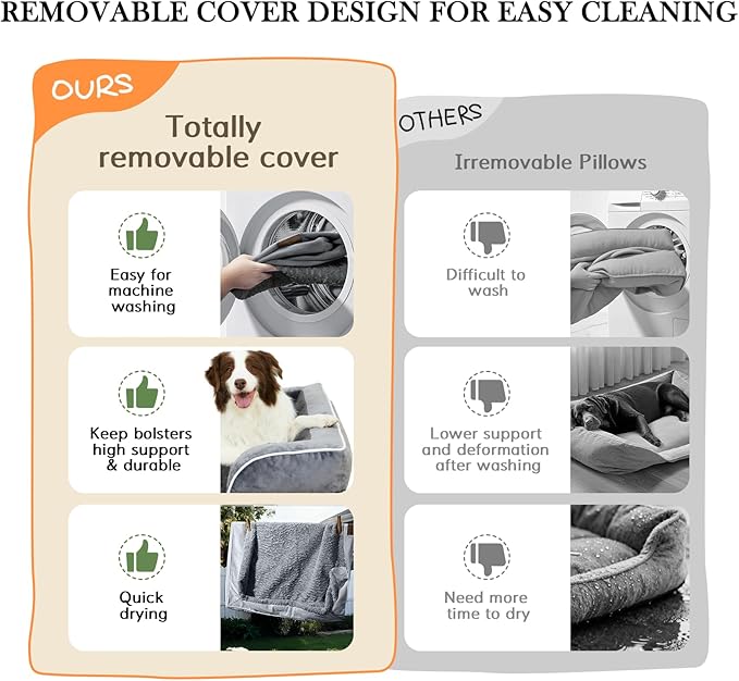 Comfort Expression Orthopedic Dog Bed for Extra Large Dogs 42x30 Inch, Waterproof Egg Crate Foam XL Pet Bed with Removable Bolsters, Dog Couch with Washable Cover & Non-Slip Bottom, Grey