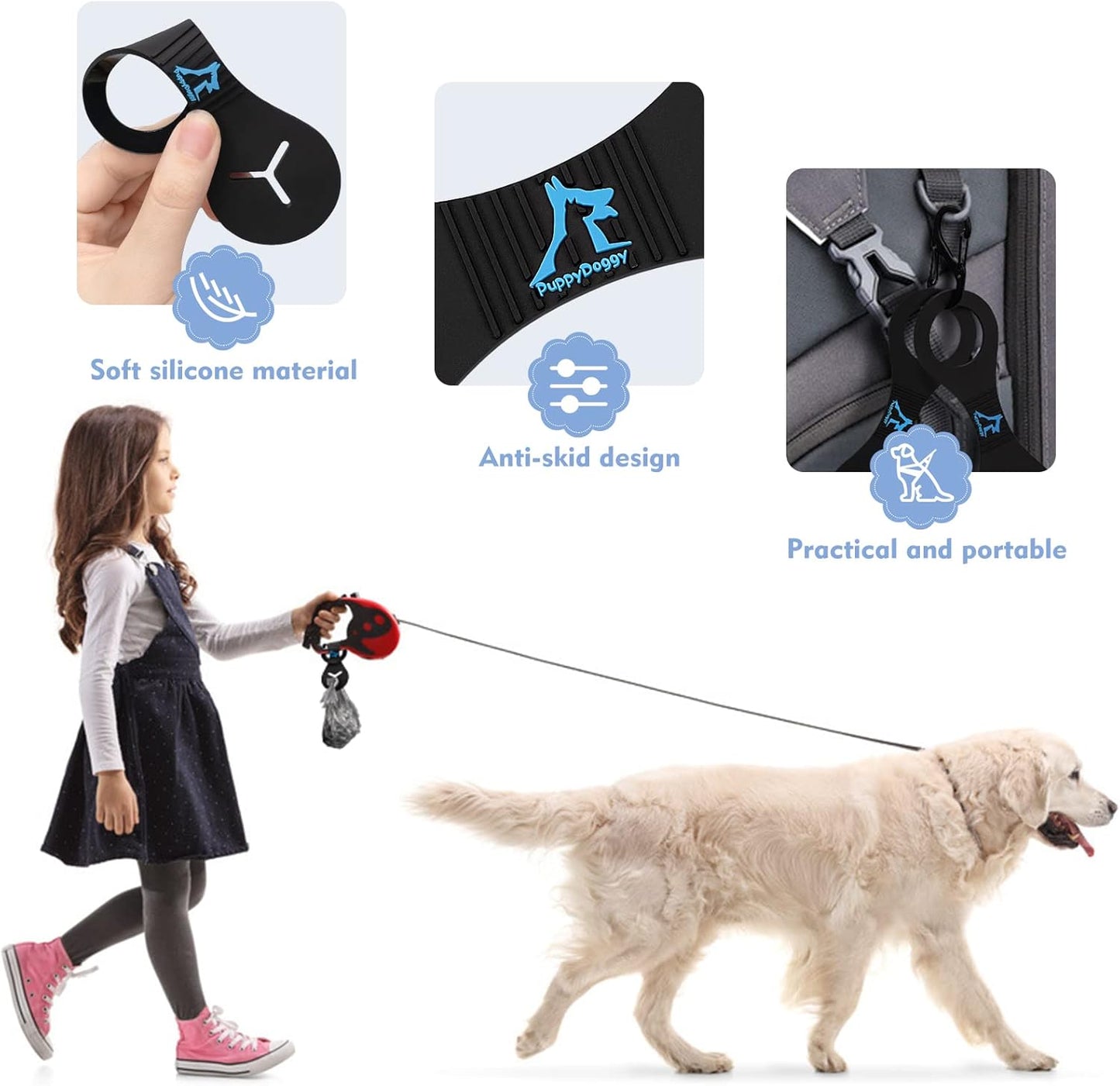 PuppyDoggy Dog Poop Bag Holder for Leash Waste Bag Carrier Dog Poop Bag Dispenser for Walking Running Bicycle Accessory 4 pieces (Pink)