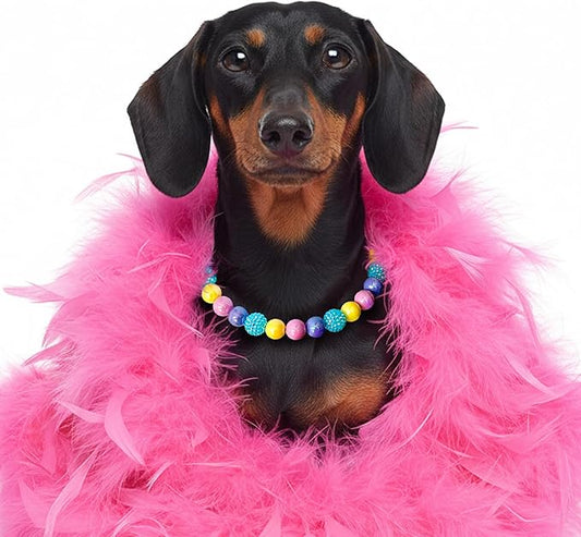 Beaded Dog Necklace Collar, Adjustable Jewelry-Inspired Design with Sparkle Beads (Iridescent Pastels, Small)